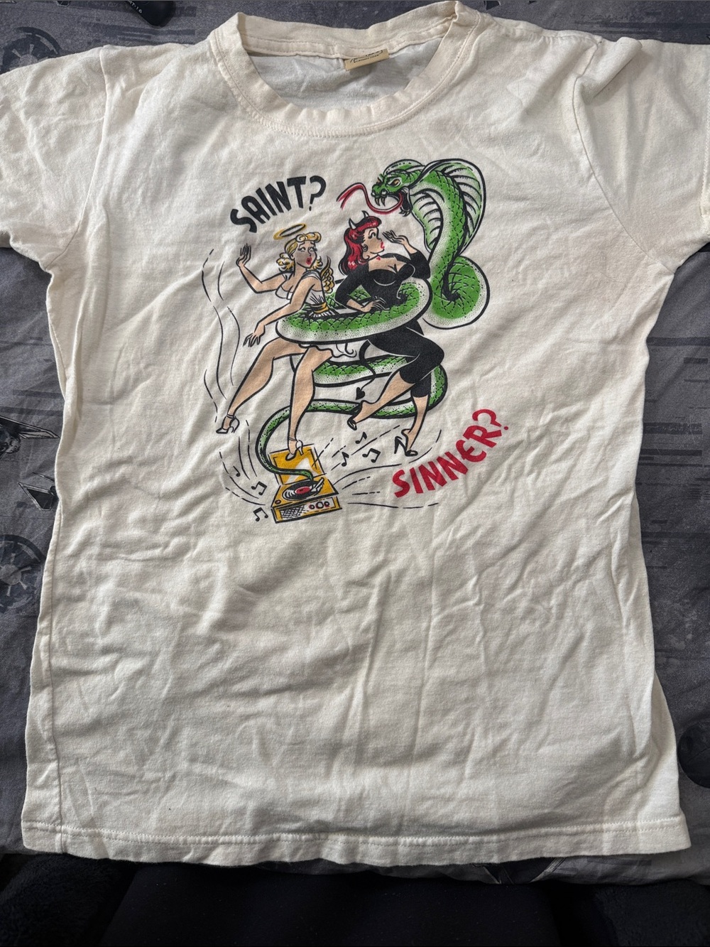 ATOMIC SWAG SAINT SINNER ROCKABILLY LADIES TEE SZ L